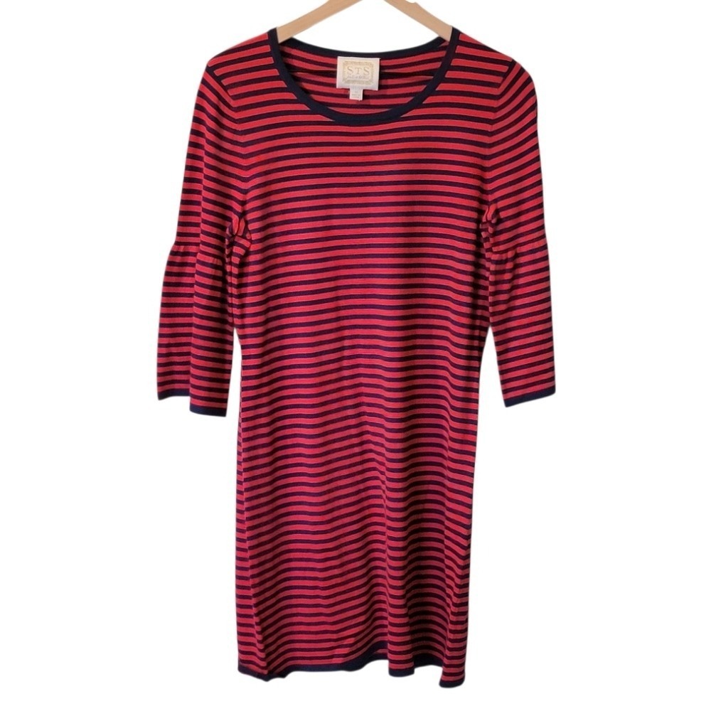 Sail to Sable STS Tuckernuck Red Navy Stripe Dress with Bell Sleeves M